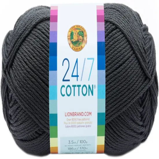 (6 Pack) Lion Brand 24/7 Cotton Yarn - Charcoal {3}