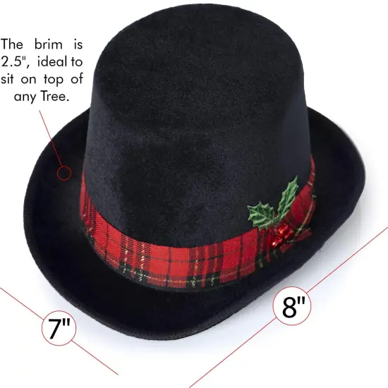 Ornativity Snowman Hat Tree Topper - Snow Man Top Hat Christmas Tree Top Decorations With Plaid Red Ribbon And Mistletoe Holly And Berry {5}