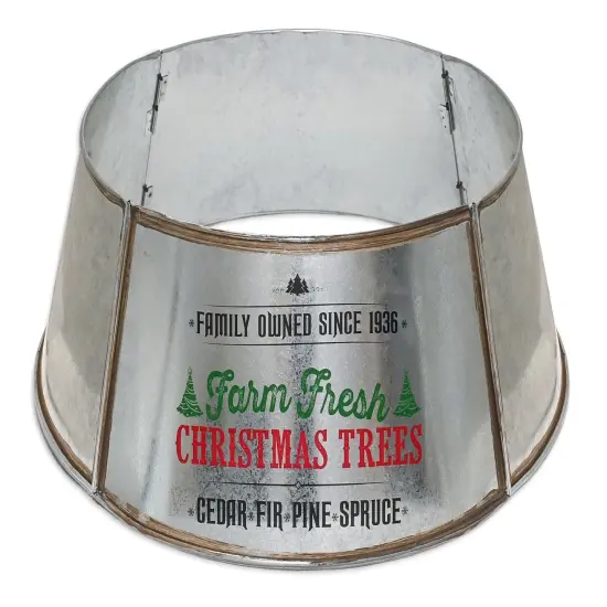 Ornativity Metal Christmas Tree Collar - 24" Galvanized Tin Metal Rustic Bucket Base Skirt for Xmas Holiday Tree Bottom {1}
