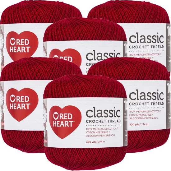 Multipack of 6 - Red Heart Classic Crochet Thread Size 10-Victory Red {1}