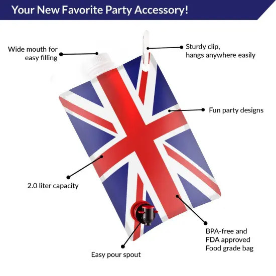 Union Jack Flag Party Flask: 2 liter British Flag Flasks Make the Perfect Drink Dispenser for Your St Georges Day or Guy Fawkes,Bonfire Night Party Supplies,Football, Cricket,or Rugby Parties and More {2}