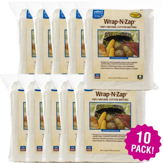 Multipack of 10 - Pellon Wrap-N-Zap 100% Natural Cotton Batting-45"X36" {1}