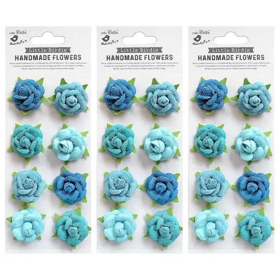 Pack of 3 - Little Birdie Angel Rose Paper Flowers 8/Pkg-Aqua Medley {1}