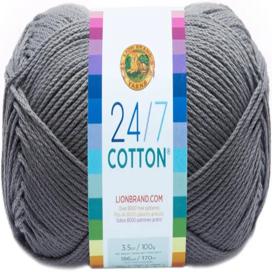 (6 Pack) Lion Brand 24/7 Cotton Yarn - Silver {2}