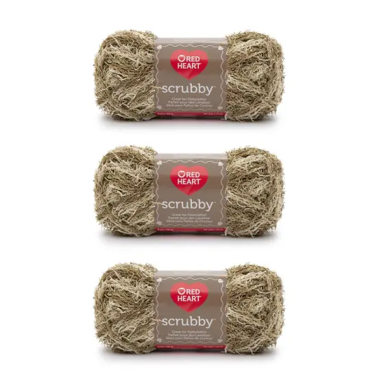 Red Heart Scrubby Almond Yarn - 3 Pack of 85g/3oz - Polyester - 4 Medium (Worsted) - 78 Yards - Knitting/Crochet {1}