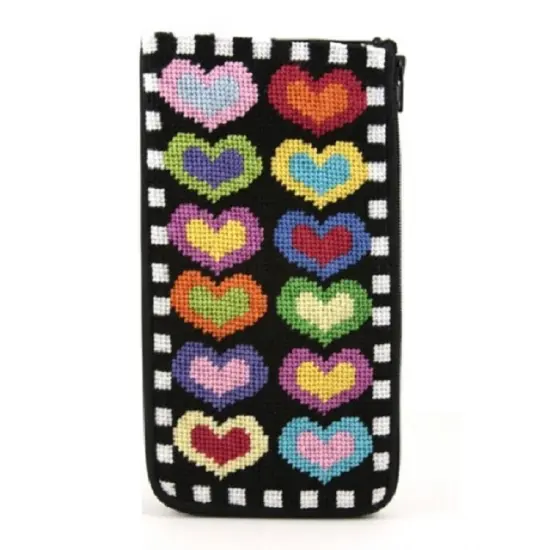 Eyeglass Case - Hearts on Black - Needlepoint Kit Multicolor {1}