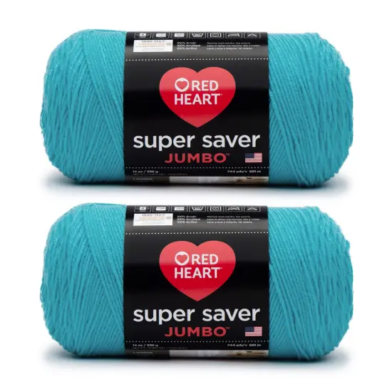 Red Heart Super Saver Jumbo Turqua Yarn - 2 Pack of 396g/14oz - Acrylic - 4 Medium (Worsted) - 744 Yards - Knitting/Crochet {1}