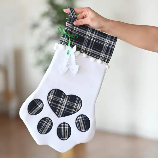 Ornativity Christmas Pet Paw Stocking - Cute Pet Hanging Stockings for Xmas Holiday Decorations with Large Plaid Paw - Pack of 1 {3}
