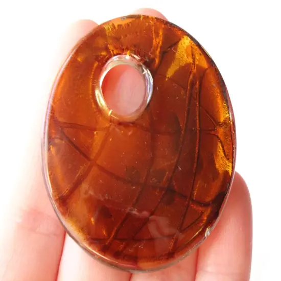 50mm Brown with Black and Gold Glass Donut Pendant {3}