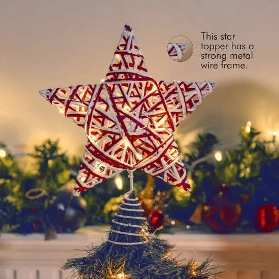 Ornativity Christmas Rattan Tree Topper &ndash; Red and White Xmas Rustic Star LED Light Up Tree Topper Ornament Decoration {5}