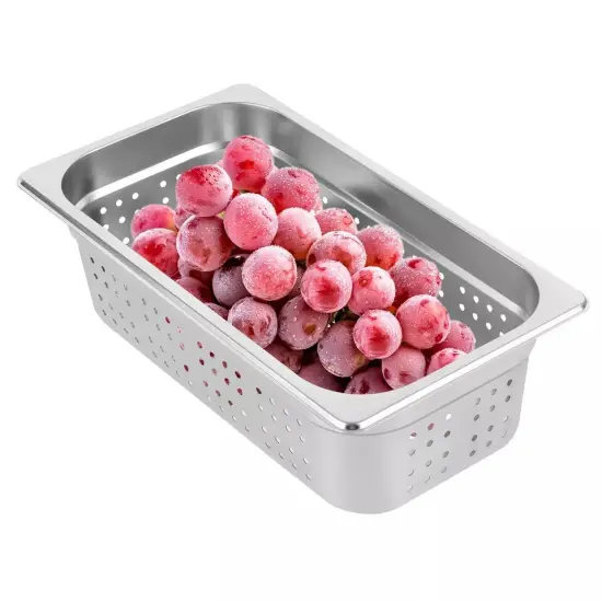 2 PCS 1/3 Size Perforated Steam Table Food Pan 4" Deep Hotel Pan Stainless Steel {1}