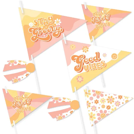 Big Dot of Happiness Stay Groovy - Triangle Boho Hippie Party Photo Props - Pennant Flag Centerpieces - Set of 20 {1}