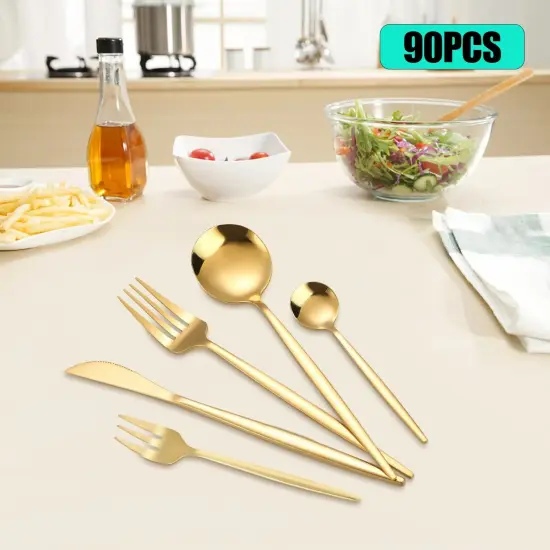90pcs/Set Tableware Stainless Steel Flatware Utensil Kitchen Spoon Fork Cutlery {2}