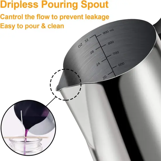 Candle Making Pouring Pot, 32Oz Double Boiler Wax Melting Pot, 304 Stainless Steel Candle Making Pitcher with Heat-Resistant Handle and Dripless Pouring Spout Design Kit {4}