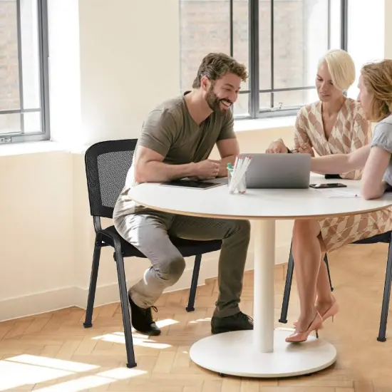 Set of 5 Conference Chair, Desk Chair No Wheels with Foot Pads, 5 Pack Executive Chairs, Lobby Chair, Reception Chairs for Home & Office, Meeting, Waiting Room, Stackable Guest Chairs, Black {3}