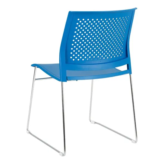 Chrome Sled Base Office Stack Chair with Perforated Seatback (Pack of 5), Brilliant Blue {3}