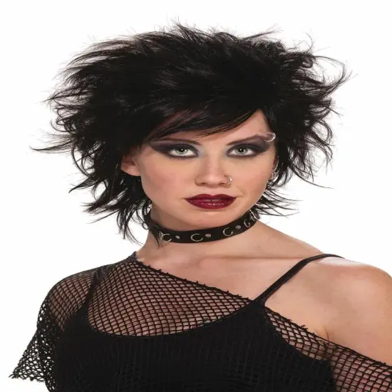 80's Punk Rock Vixen Black Costume Adult Wig {1}