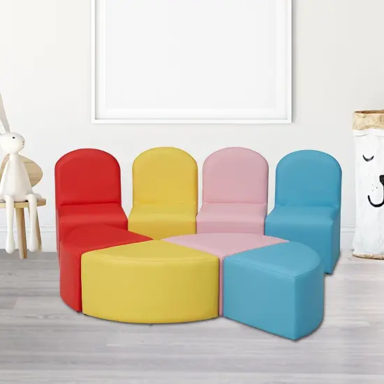 Toddler Couch Daycare Furniture - 8 Pieces Seating Set for Daycare Kids Playroom Furniture, Children Chairs Sofas Colorful Flexible Seating for Home Preschool Playroom {6}