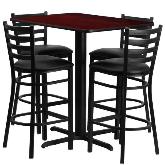 Emma and Oliver 24"W x 42"L Rectangular Laminate Table Set & 4 Ladder Back Stools MahoganyTop/BlackVYL {1}