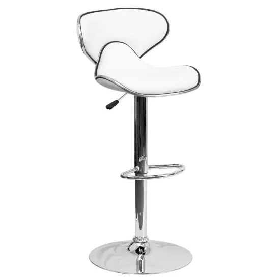 Emma and Oliver Contemporary Cozy Mid-Back Vinyl Adjustable Height Barstool White {1}