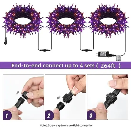 Halloween Lights, 66FT 200 LED Plug in Green Wire String Light, 8 Lighting Modes Waterproof Fairy Mini Lights for Indoor Outdoor Christmas Wedding Party Decorations (Orange & Purple) {4}