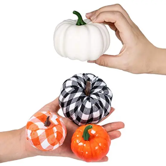 Ueerdand 16 PCS Fall Decor Assorted Sizes Artificial Pumpkins Burlap Faux Foam Pumpkin for Harvest Autumn Season Halloween Thanksgiving Holiday Festive Embellishing and Displaying {6}