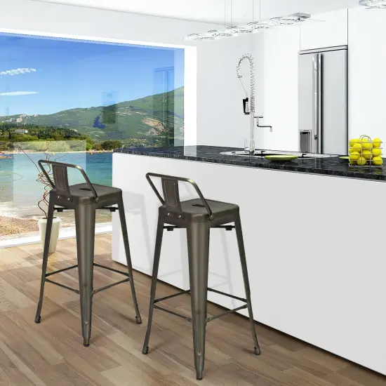 Set of 4 Metal Counter Height Dining Chairs with Low Back and Rubber Feet Suitable to Any Space Gun {3}