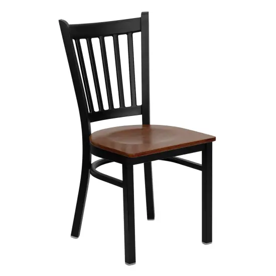 Emma and Oliver Vertical Back Metal Restaurant Dining Chair Cherry/BlackMetal {1}