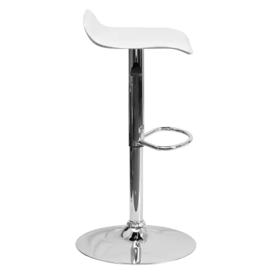 Emma and Oliver Solid Wave Seat Vinyl Adjustable Height Barstool with Chrome Base White {5}