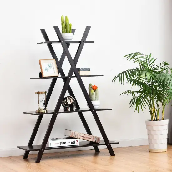 Costway 4-Tier Bookshelf Storage Display Shelves Bookcase Ladder X-Shape {9}