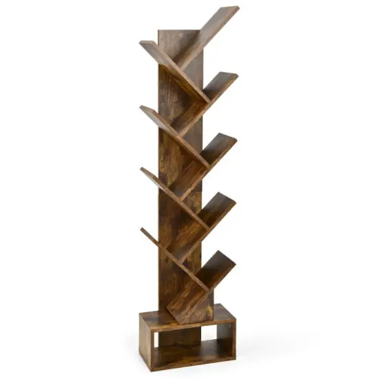 10-tier Tree Bookshelf with Drawer Free-standing Storage Bookcase Rustic Brown {8}