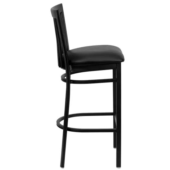 Emma and Oliver 2 Pack School House Back Metal Restaurant Barstool BlackVYL/BlackMetal {4}