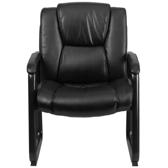 Emma and Oliver Big & Tall 500 lb. Rated Leather Tufted Executive Side Reception Chair with Sled Base Black {3}