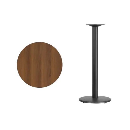 Emma and Oliver 24" Round Laminate Table Top with 18" Round Bar Height Table Base Walnut {3}