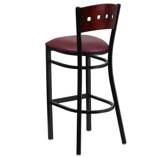 Emma and Oliver Decorative 4 Square Back Metal Restaurant Dining Barstool Mahog/BurgVYL/Black {3}