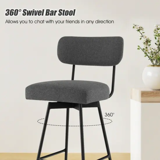 25" 2-Piece Modern Upholstered Bar Stools with Back and Footrests-Gray {5}