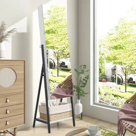 Freestanding Full-Length Mirror Jewelry Cabinet with Metal Tube Frame and 3 Color LED Lighting White {3}