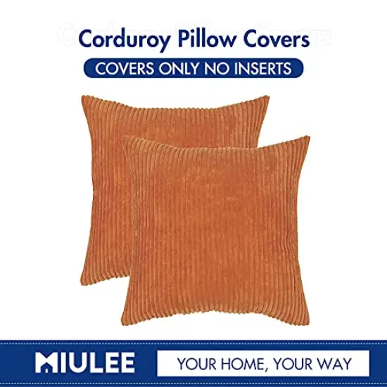 MIULEE Pack of 2 Fall Orange Pillow Covers 16x16 Inch Soft Boho Striped Corduroy Throw Pillow Covers Set Decorative Square Cushion Cases Pillowcases for Sofa Bedroom Couch {5}