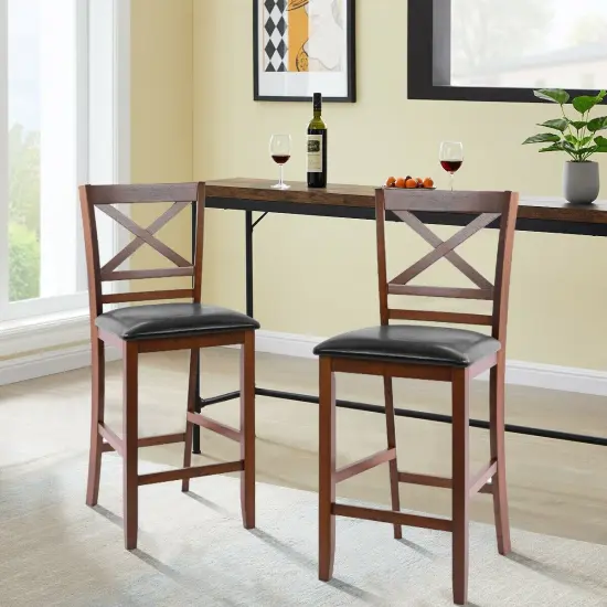 Set of 2 Bar Stools 25 Inch Counter Height Chairs with PU Leather Seat {2}