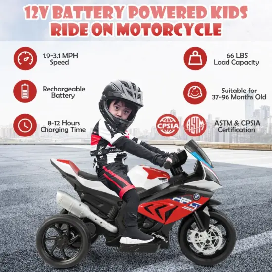 12V Kids Motorcycle Ride-On Toy with USB Port Perfect Gift for Kids Birthdays or Other Festivals Red {6}