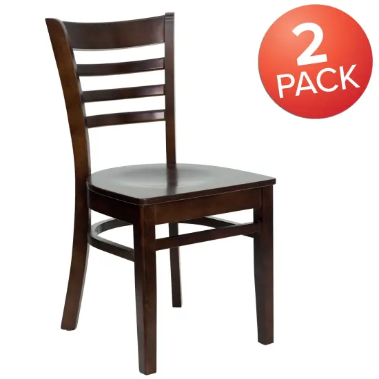 Emma and Oliver 2 Pack Ladder Back Wooden Restaurant Chair WalnutSeat/Walnut {5}