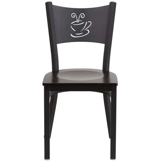 Emma and Oliver 2 Pack Coffee Back Metal Restaurant Chair BlackVYL/BlackMetal {7}
