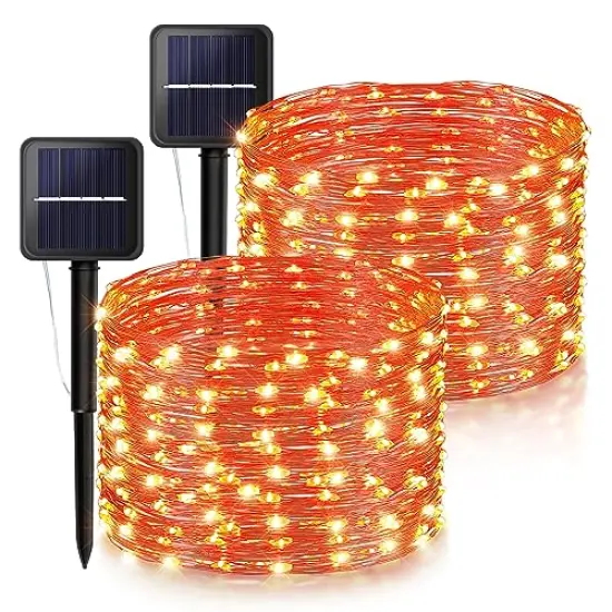 2 PackSolar Halloween Lights Outdoor,Each 33Ft 100LED Orange Halloween Lights,Copper Wire Solar Powered Fairy String Lights 8 Modes for Garden,Tree,Thanksgiving,Christmas,Parties,Home Decor {2}