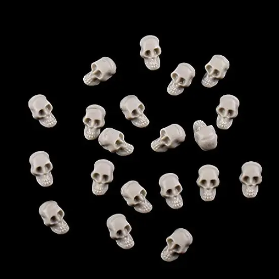 BEOSOFLOY 50pcs Miniature Halloween Figurines Skulls Heads Terrifying Skeleton Ornament Halloween Prank Props for DIY Halloween Crafts Bar Home Trick Toy Favors White {3}