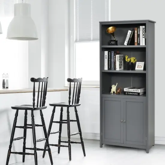 Bookcase Shelving Storage Wooden Standing Cabinet Unit Display with Doors Grey {6}