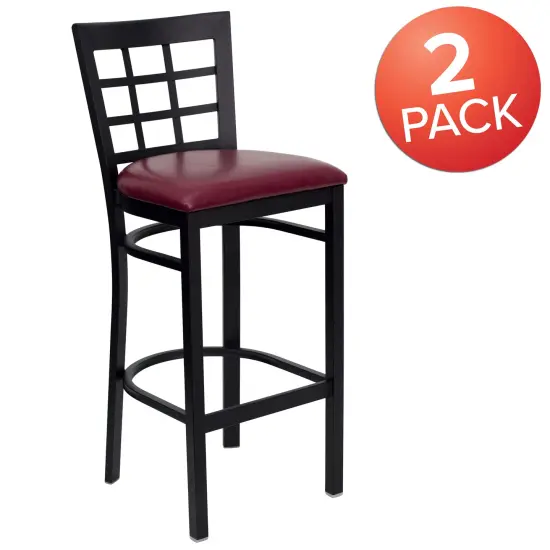 Emma and Oliver 2 Pack Window Back Metal Restaurant Barstool BurgVYL/BlackMetal {5}