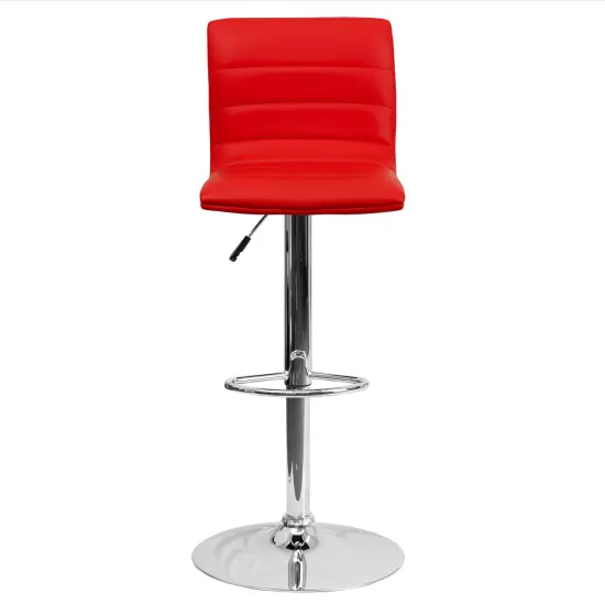 Emma and Oliver Modern Vinyl Adjustable Height Barstool with Horizontal Stitch Back, Set of 2 Gray {8}