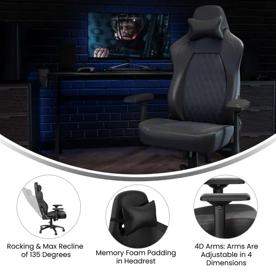 Emma and Oliver Teknik Ergonomic High Back Adjustable Gaming Chair with 4D Armrests, Head Pillow and Adjustable Lumbar Support Black/Red {7}