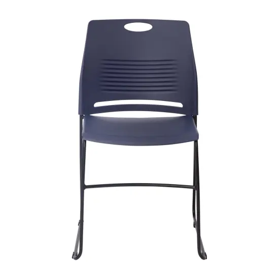 Emma and Oliver Arcana Series Set of 5 Heavy Duty 660 lb. Capacity Ergonomic Polypropylene Stack Chair with Perforated Back and Steel Sled Base Navy {3}