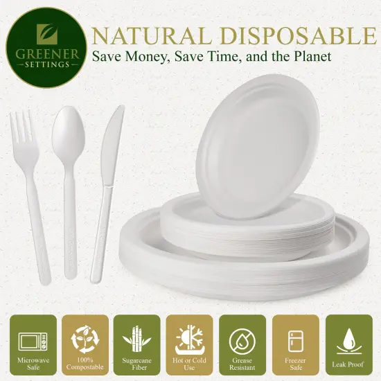 White Compostable Disposable Paper Plates Cutlery Set (25 Sets) {3}